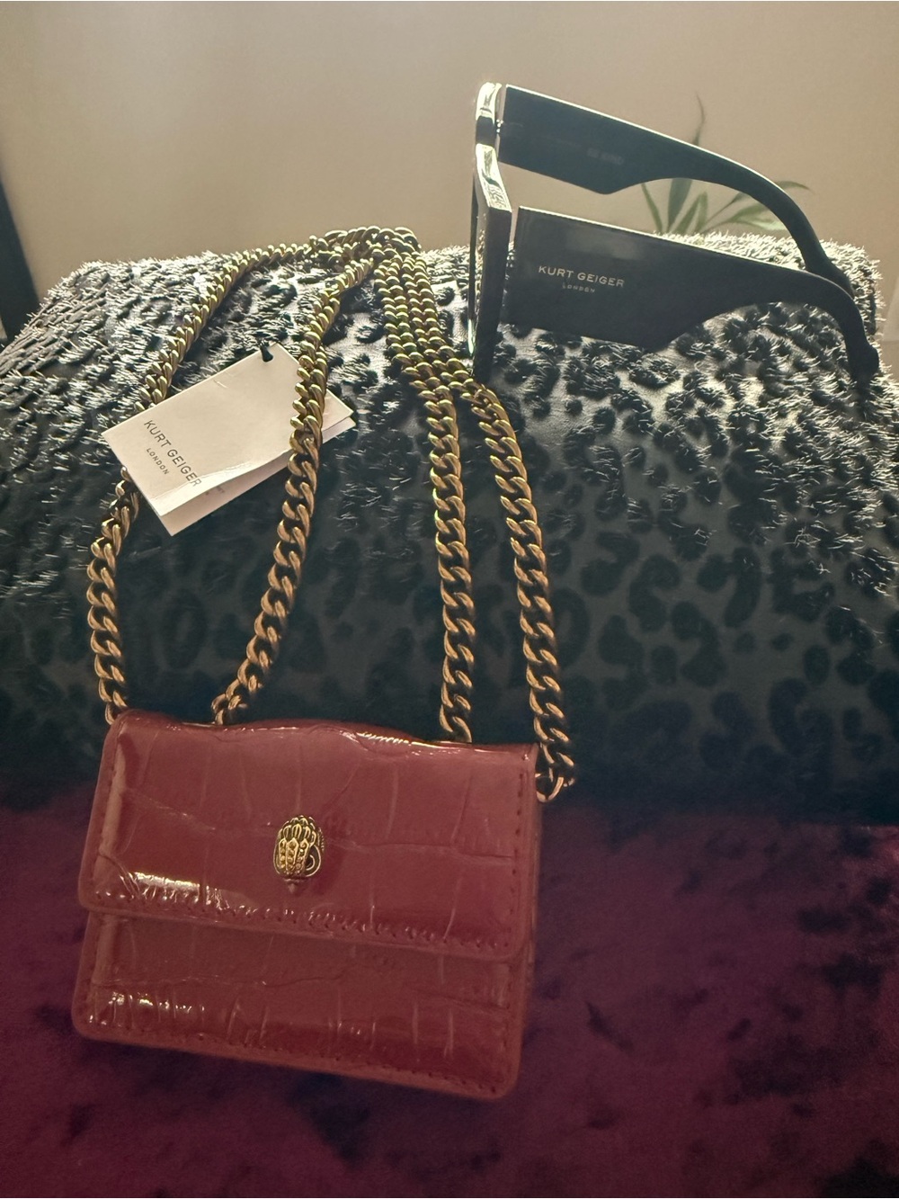 Kurt Geiger Glossy Croc-Effect Mini Crossbody with Gold Chain